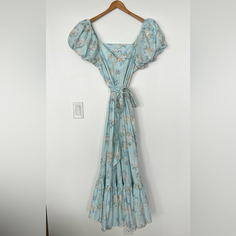 LoveShackFancy x Target Estelle Maxi Puff Sleeve Blue Floral Dress Size 8 spring